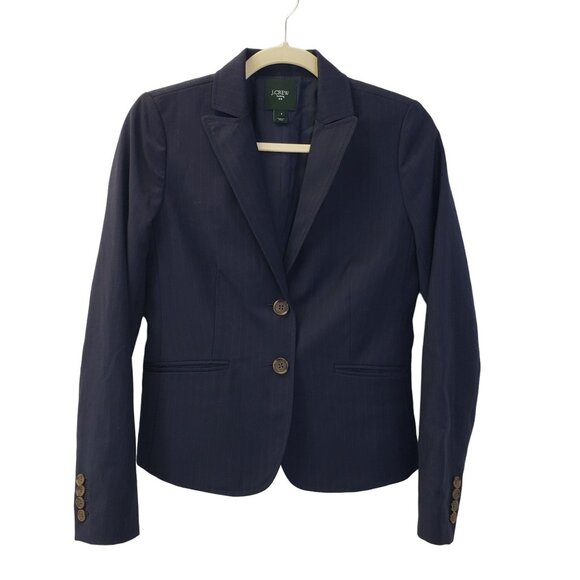 J. Crew Wool Blend Pinstripe Two Button Blazer Jacket Size 2 - Picture 1 of 7